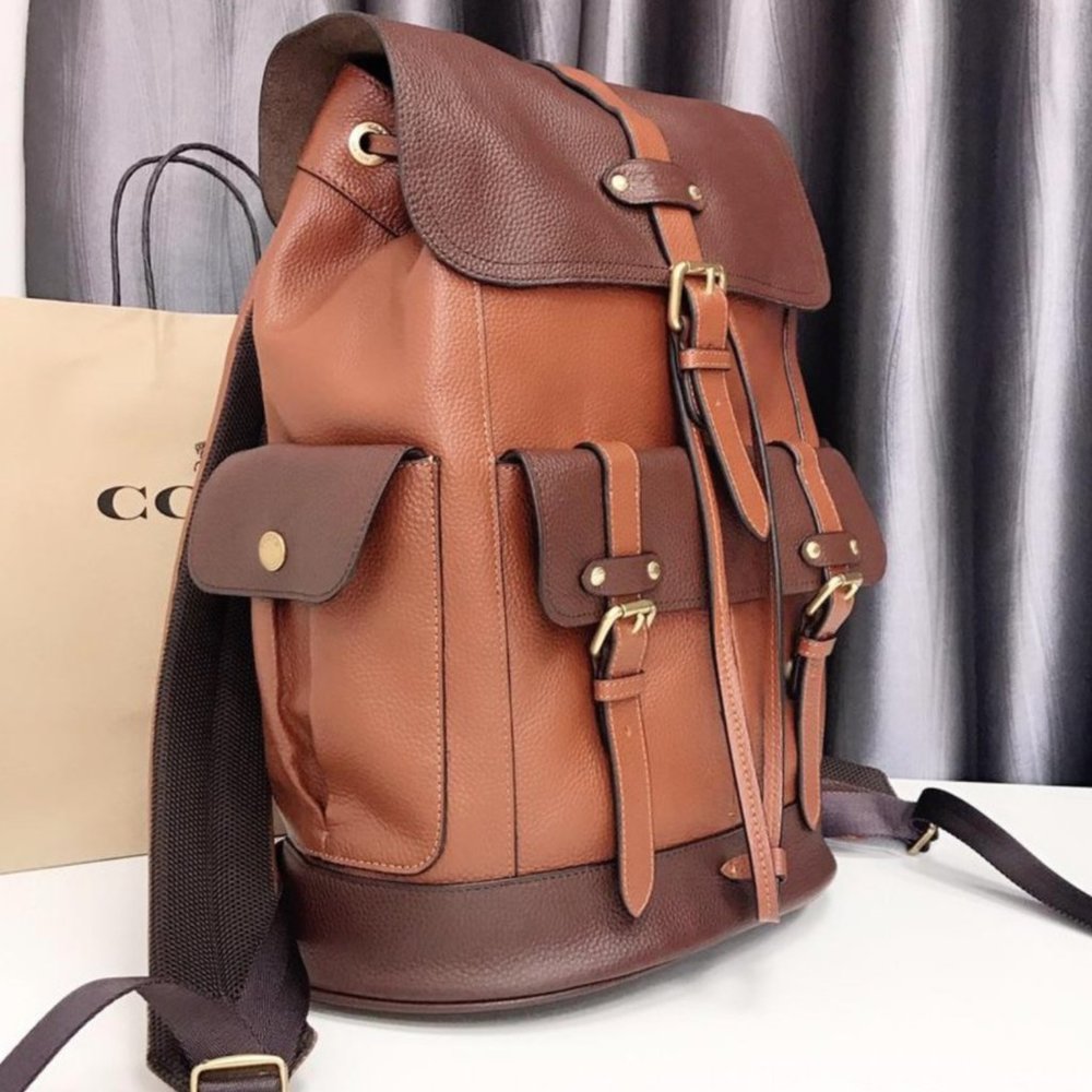NEW Coach brown leather Buckle Travel Backpack - Picture 3 of 8